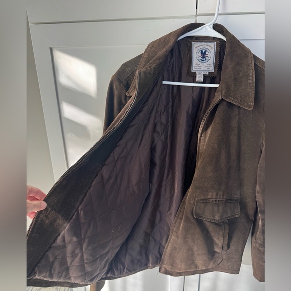 JLC Men’s Brown Suede Leather Bomber Jacket Zip Up Coat Size L - Picture 9 of 12